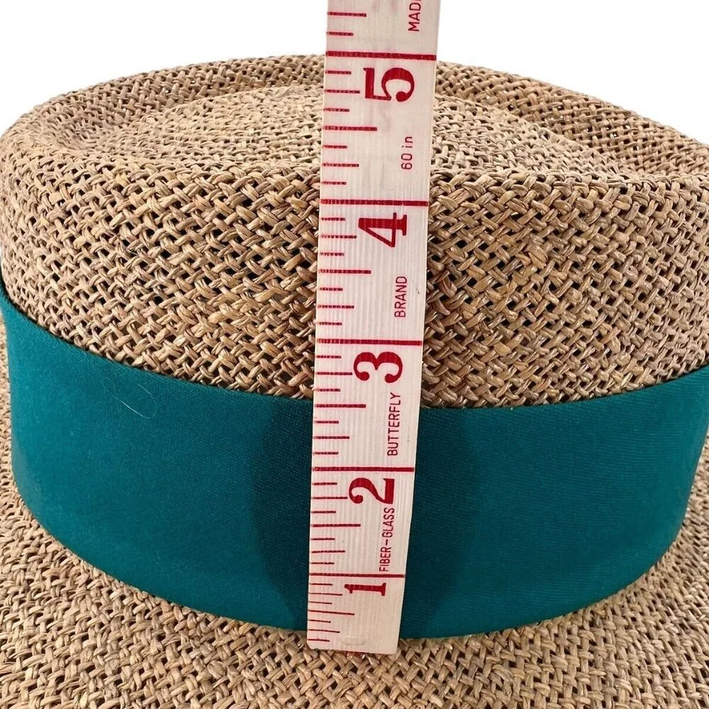 Vintage Straw Panama Boater Hat With Teal Band & Wardens Association Of America - Picture 8 of 11
